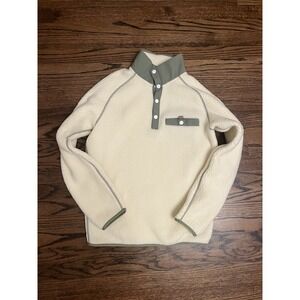 Classic Pullover Polar Fleece Men's Size Small White And Green 1/4‎ Snap